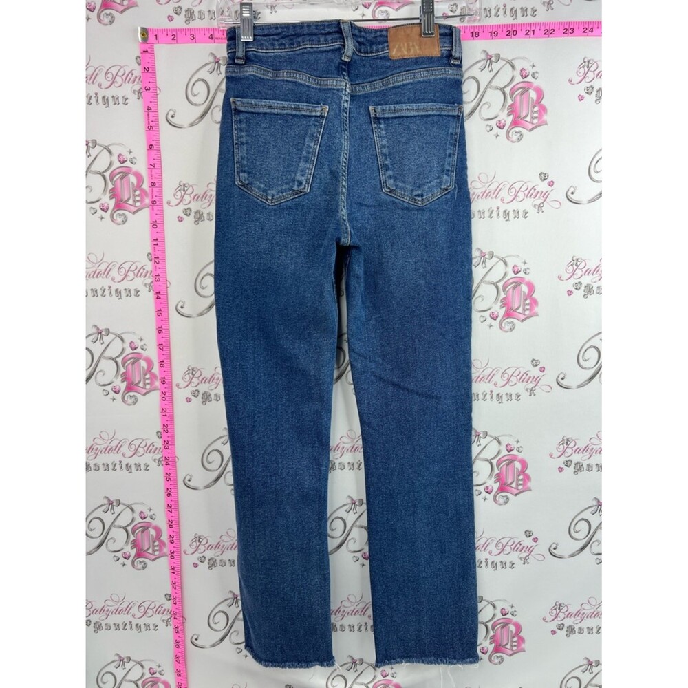 Zara jeans denim distressed him light Blue Straight-Leg Jeans - Picture 2 of 10